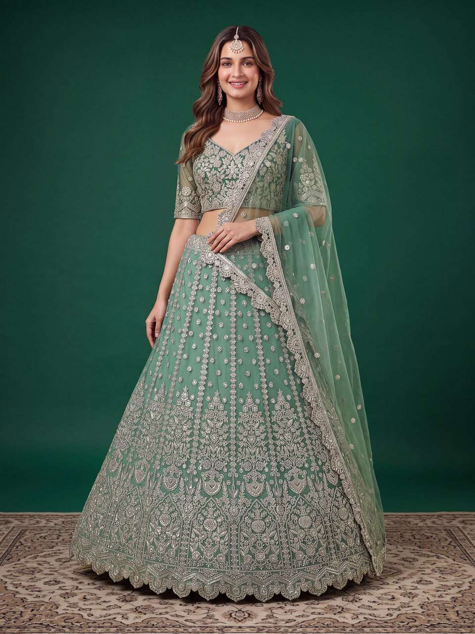 Pista Green Heritage colour with Soft Net fabric beautiful Embroidered work on lehenga choli 6013 Pista
